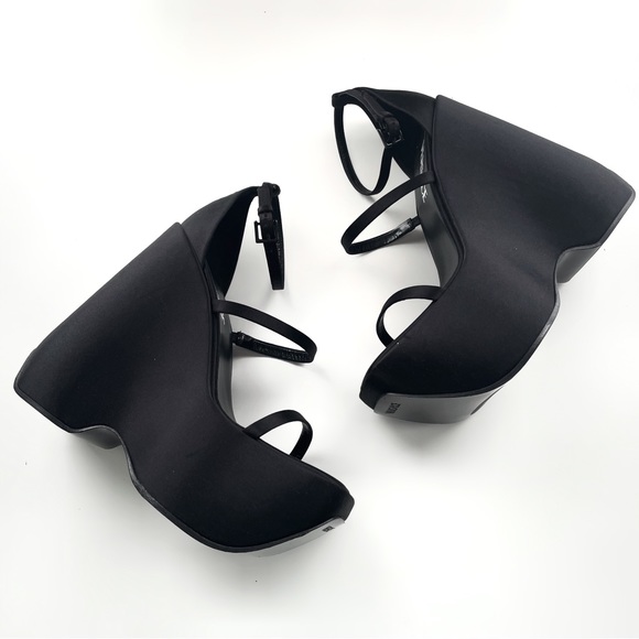 Versace Tri-Platform Satin Platform Wedge Sandal 160mm Strappy Square Toe Heel - Picture 2 of 15